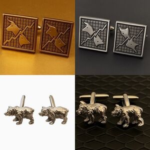 🐂🐻 Vintage Bull & Bear Cufflink Bundle | Swank + Silver Bear | Market Symbol